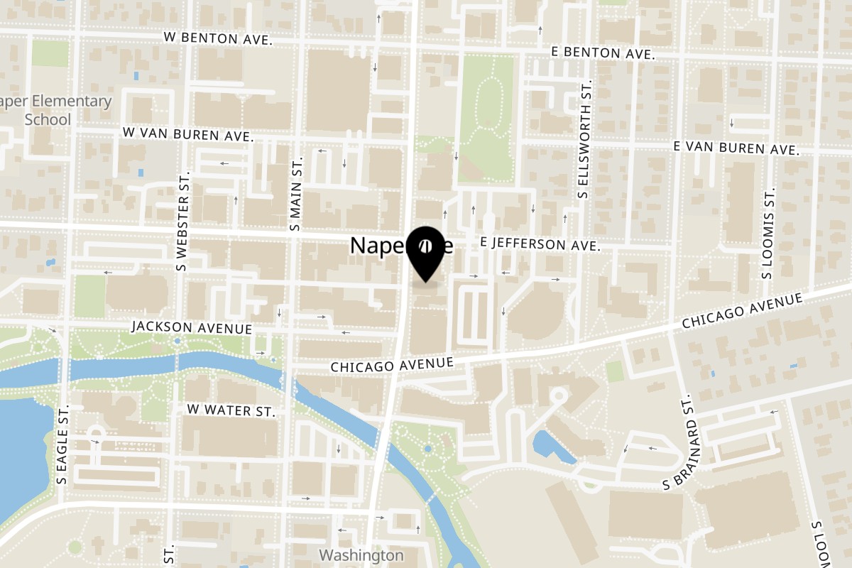 Map showing the location of TEMPTINN - INDIAN FUSION CUISINE on 220 S Washington St in Naperville