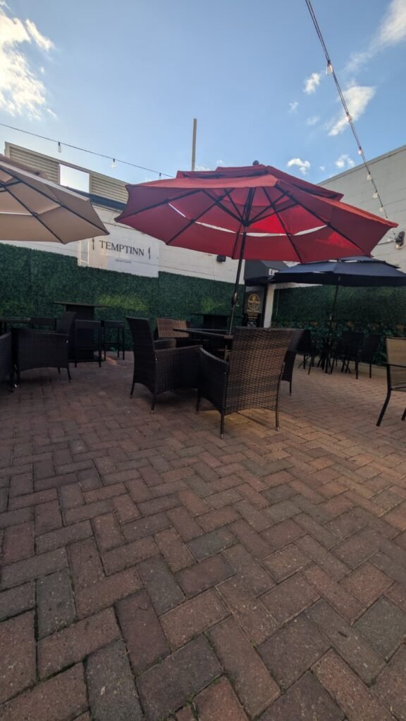Outdoor patio seating at Temptinn Indian Fusion, Downtown Naperville
